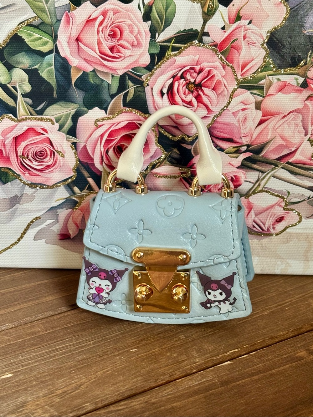 Mini Women's Top-Handle Bag in Light Blue with Gold Hardware